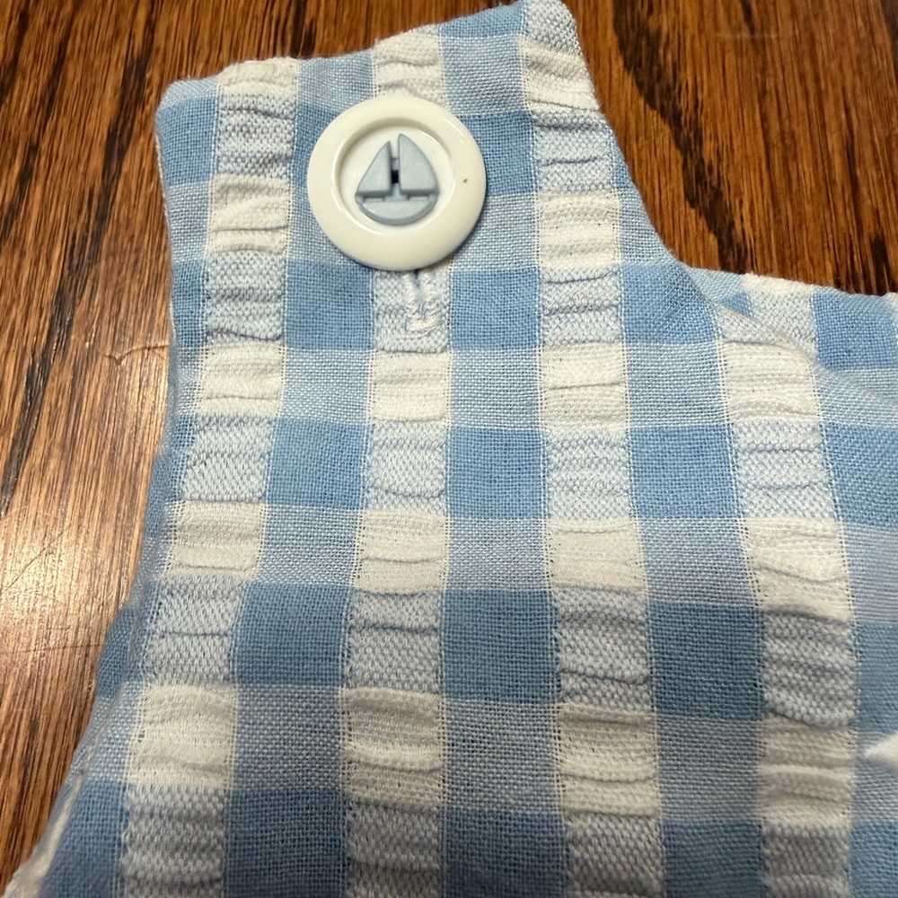P.A. Kids Blue White Check Embroidered Sailboat Sleeveless Shortall 24m Snaps - Picture 4 of 8